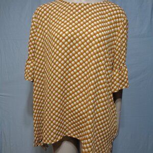 Loft burnt yellow patterned bouse with ruffled above elbow sleeves in size XL